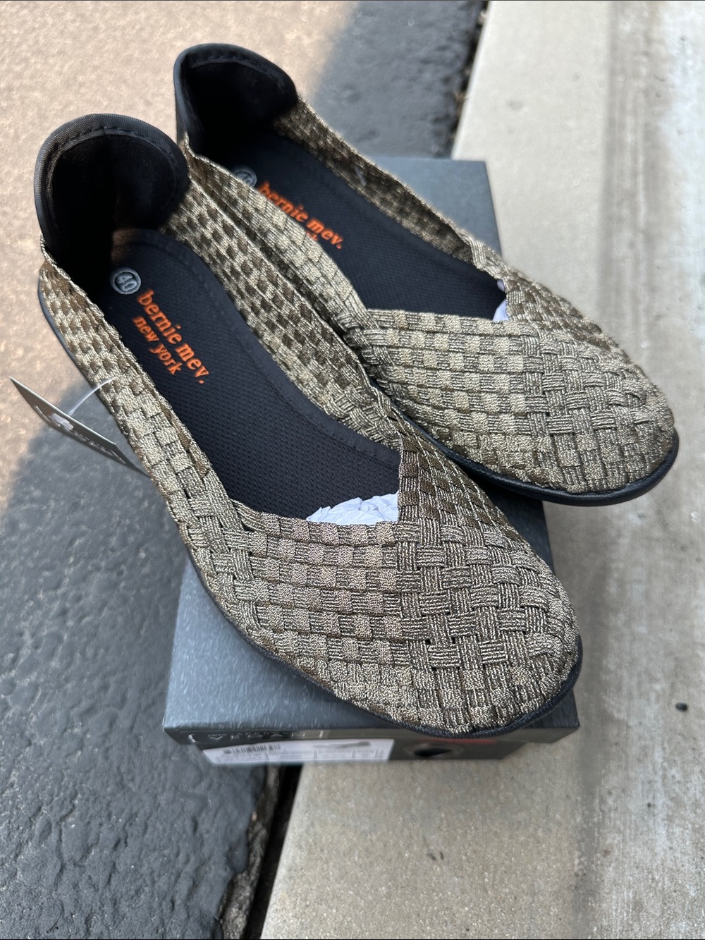 bernie mev. Woven Metallic Bronze Slip-On Flats